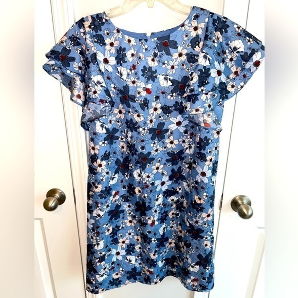 LOFT Floral Flutter Sleeve Midi Dress